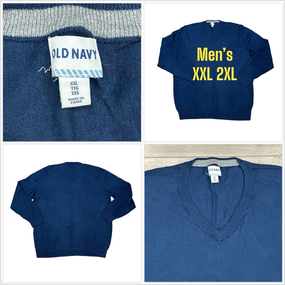 Men's Old Navy XXL 2XL V-Neck Sweater Navy Blue Soft Long Sleeve Cotton